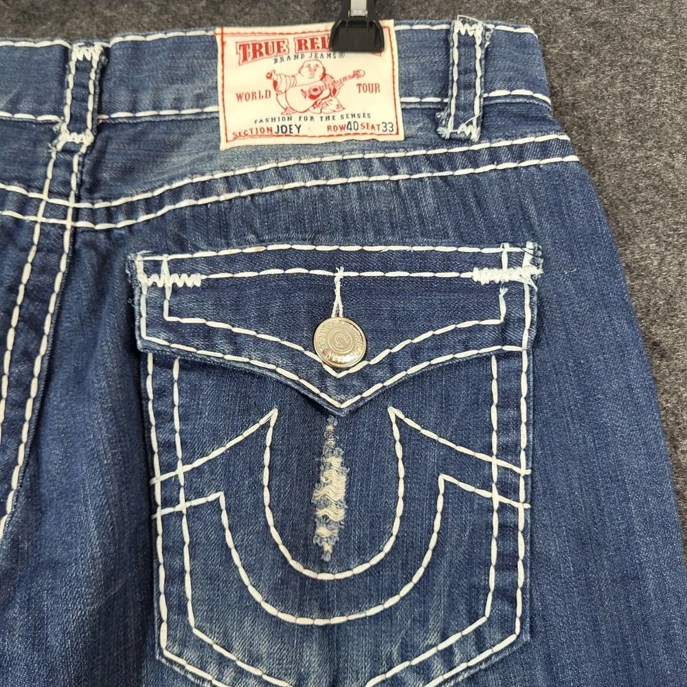 True Religion Joey Super T Flare Men's 36x31 Jeans Dark Wash White Stitch USA